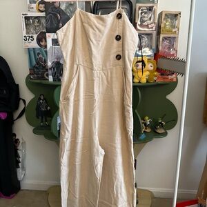 Stylish Cream Jumpsuit with Button Detail